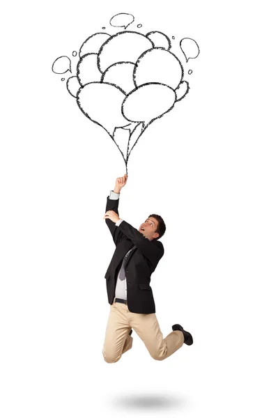 Happy man met ballonnen tekenen — Stockfoto