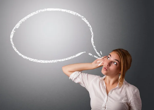 Young woman with modern speech bubble — Stock Photo, Image