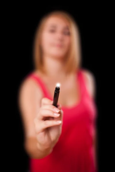 Young woman drawing on whiteboard — Stock Photo, Image