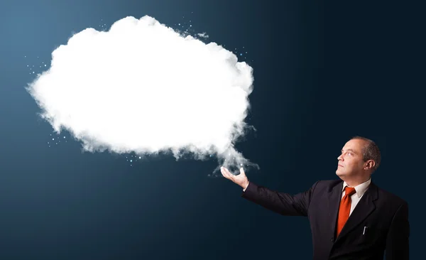 Businessman presenting abstract cloud copy space — Stock Photo, Image