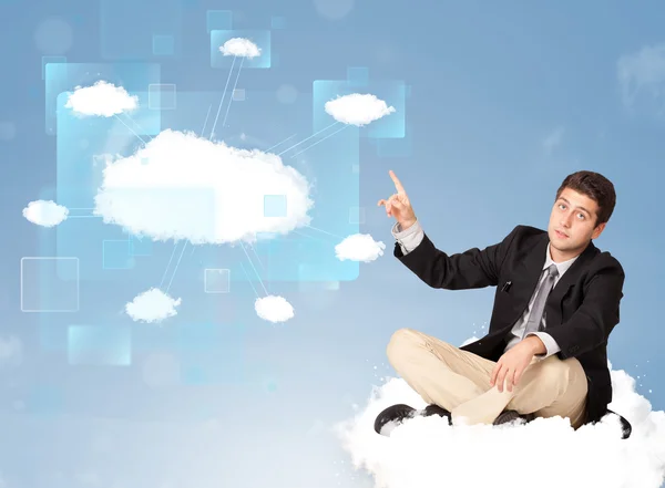 Happy man looking at modern cloud network — Stock Photo, Image