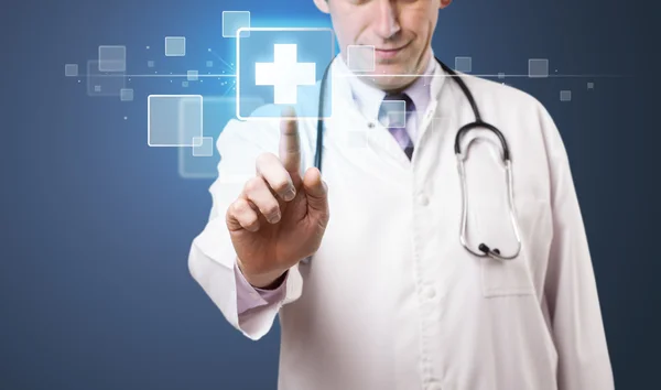 Doctor pressing modern medical type of button — Stock Photo, Image
