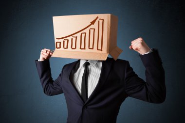 işadamı diag ile kafasına bir karton kutu ile el hareketi