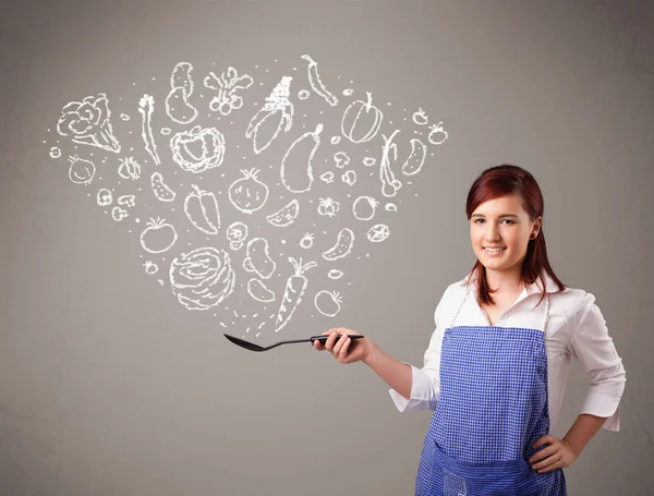 Woman cooking vegetables — Stock Photo, Image