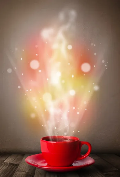 Coffee mug with abstract steam and colorful lights — Stock Photo, Image