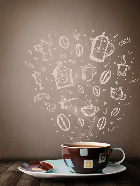 Coffee mug with hand drawn kitchen accessories — Stock Photo, Image