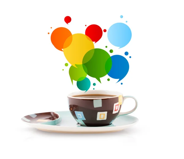 Coffee-mug with colorful abstract speech bubble — Stock Photo, Image