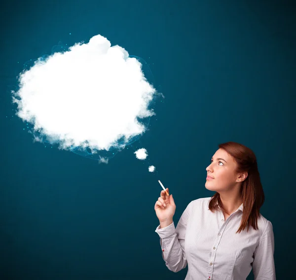 Young woman smoking unhealthy cigarette with dense smoke — Stock Photo, Image