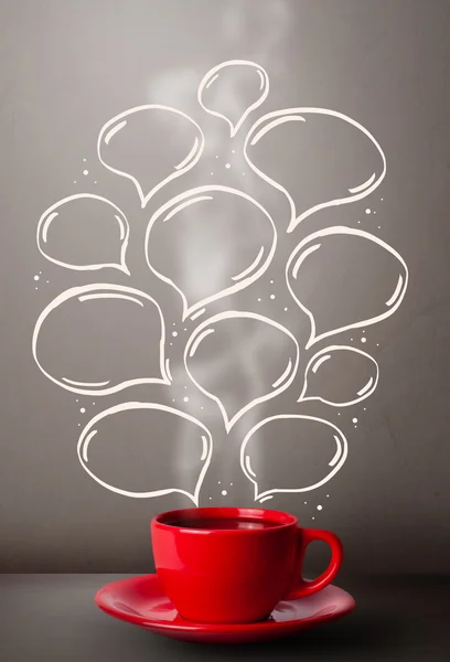 Κούπα καφέ με ζωγραφισμένες στο χέρι φυσαλίδες ομιλίας — Φωτογραφία Αρχείου