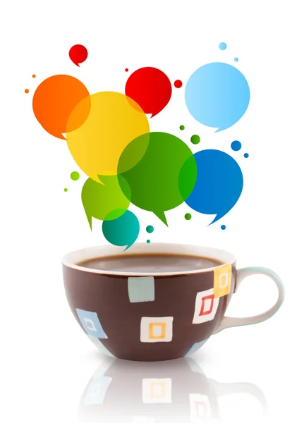 Tazza da caffè con bolla di discorso astratta colorata — Foto Stock