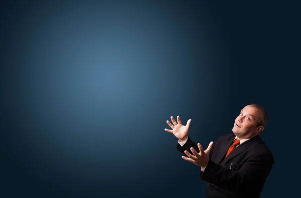 Funny businessman gesturing with copy space — Stock Photo, Image