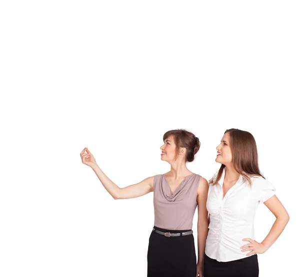 Young ladies gesturing with copy space — Stock Photo, Image