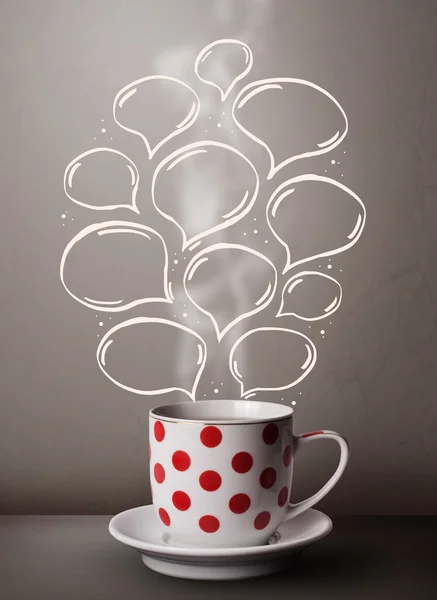 Coffee mug with hand drawn speech bubbles — Stock Photo, Image