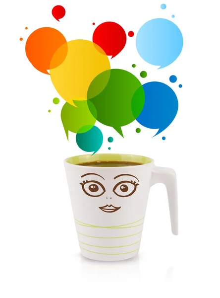 Coffee-mug with colorful abstract speech bubble — Stock Photo, Image