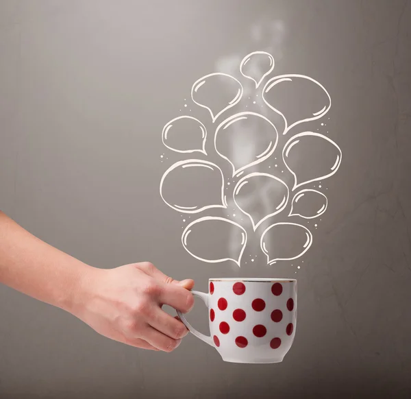 Coffee mug with hand drawn speech bubbles — Stock Photo, Image