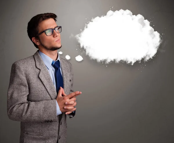 Young man thinking about cloud speech or thought bubble with cop — Stock Photo, Image