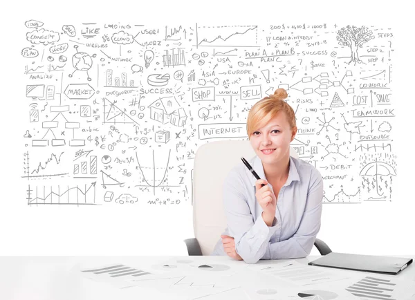 Pretty businesswoman planning and calculating various business i — Stock Photo, Image