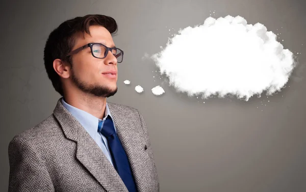 Jeune homme pensant à la parole nuage ou bulle de pensée avec flic — Photo