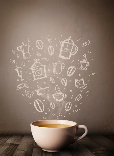 Coffee mug with hand drawn kitchen accessories — Stock Photo, Image