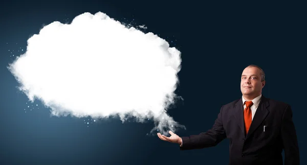 Businessman presenting abstract cloud copy space — Stock Photo, Image