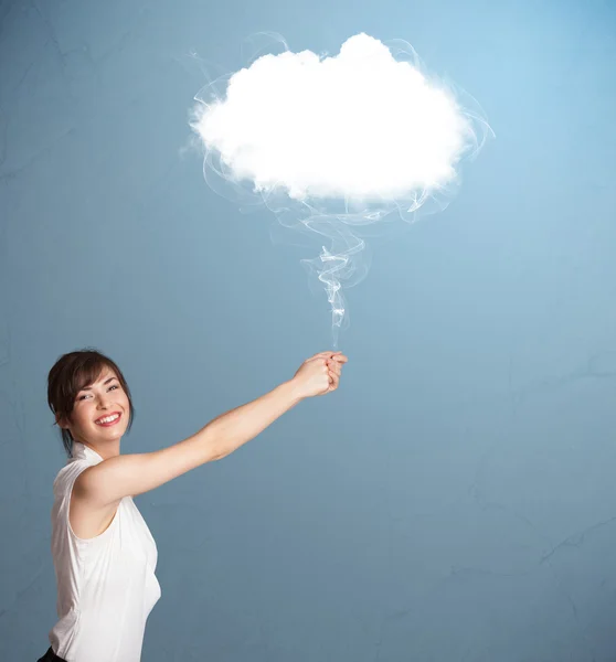 Beautiful lady holding cloud — Stock Photo, Image