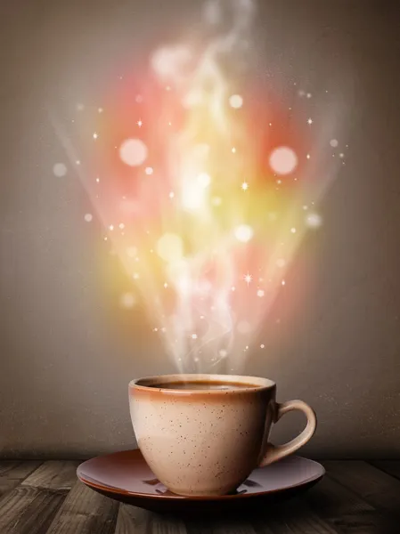 Coffee mug with abstract steam and colorful lights — Stock Photo, Image