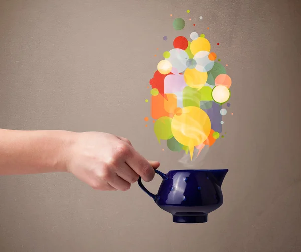 Coffee pot with colorful speech bubbles — Stock Photo, Image