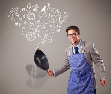 çekici bir adam sebze yemek