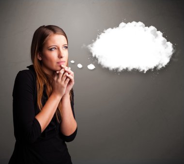 güzel Bayan c ile bulut konuşma ya da düşünce balonu hakkında düşünme