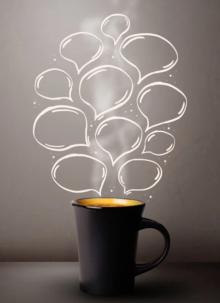 Coffee mug with hand drawn speech bubbles