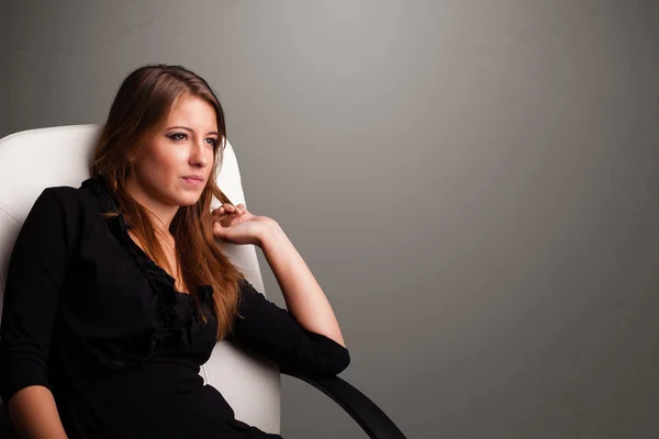 Beautiful woman thinking with empty copy space — Stock Photo, Image