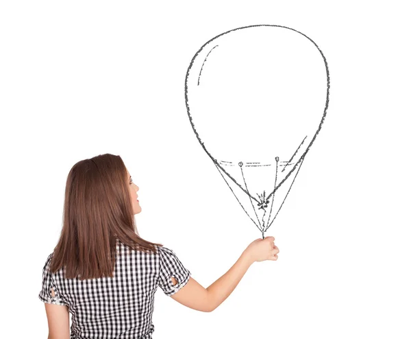 Hübsche Frau mit Luftballon-Zeichnung — Stockfoto