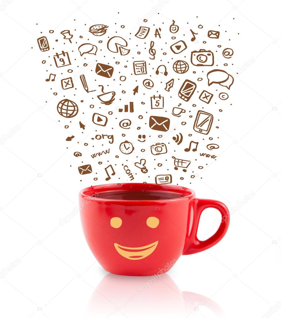 Coffee-mug with hand drawn media icons