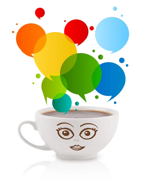 Coffee-mug with colorful abstract speech bubble — Stock Photo, Image