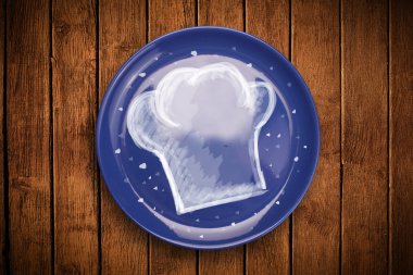 El çizimi beyaz şef sembollü renkli bir tabak.