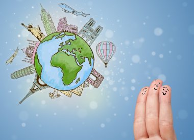 Dünyanın ünlü simge ile neşeli parmak suratlar