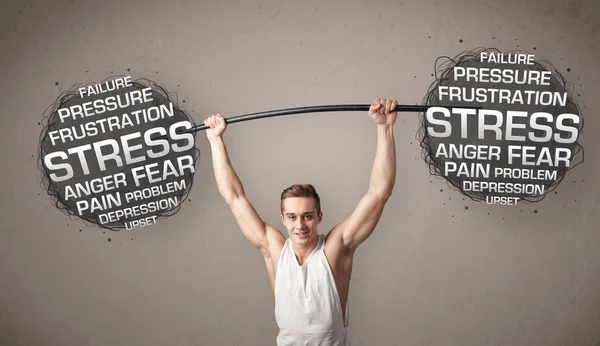 Muscular man fighting with stress — Stock Photo, Image