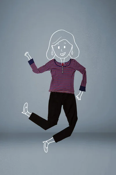 Vêtements placés en action avec dessin de femme — Photo