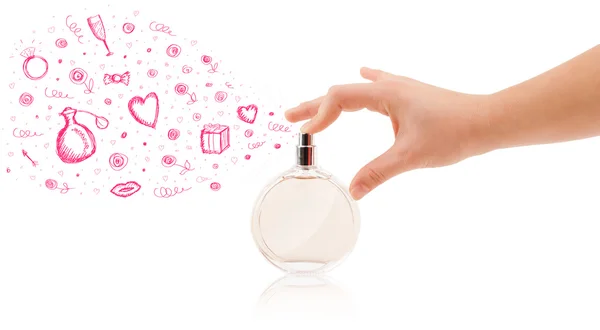 Bocetos que salen de la hermosa botella de perfume — Foto de Stock
