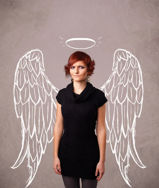 Aranyos lány angyal illusztrált szárnyak — Stock Fotó