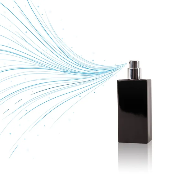 Perfume bottle spraying colorful lines — Stock Photo, Image