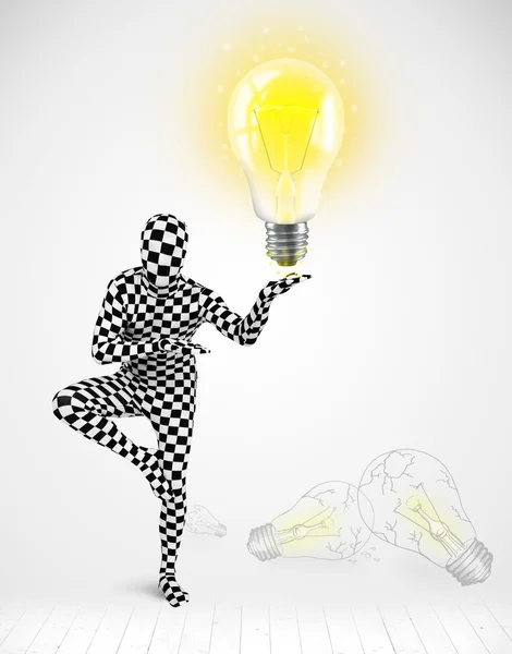 Man in full body with glowing light bulb — Stock Photo, Image