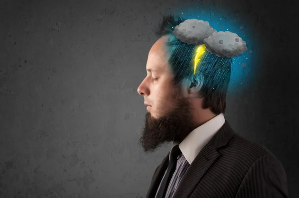 Man with thunderstorm lightning head — Stock Photo, Image
