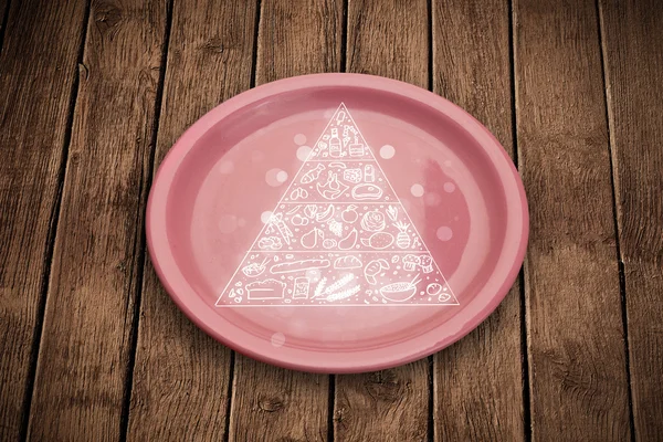 Рука намальована харчова піраміда на барвистій тарілці — стокове фото
