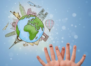 Dünyanın ünlü simge ile neşeli parmak suratlar