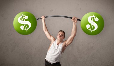 kaslı adam yeşil dolar işareti ağırlık kaldırma