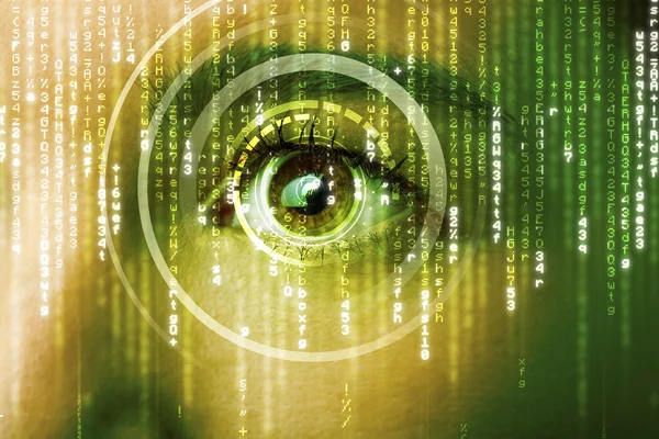 Mulher cibernética moderna com olho de matriz — Fotografia de Stock