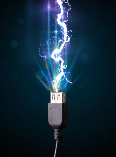 Electric cable with glowing electricity lightning — Stock Photo, Image