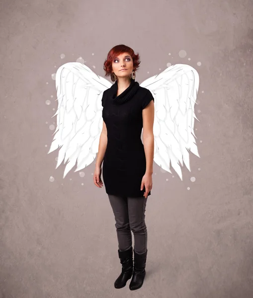 Linda persona con alas de ángel ilustradas sobre fondo grueso — Foto de Stock