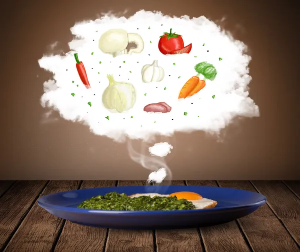 Placa de comida con ingredientes vegetales ilustración en nube — Foto de Stock